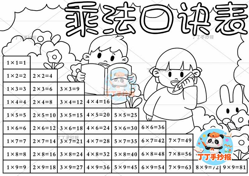 二年级数学九九乘法表乘法口诀表男女兔子