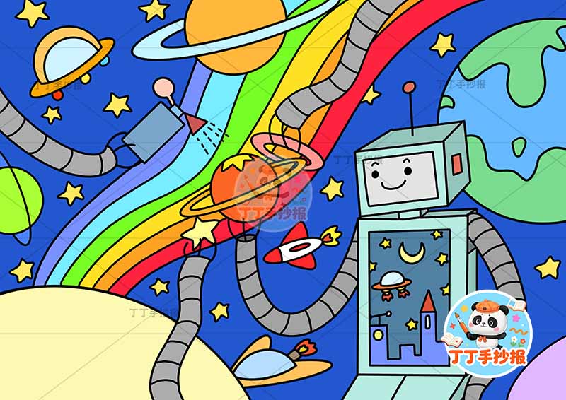 科技科幻画右侧机器人地球