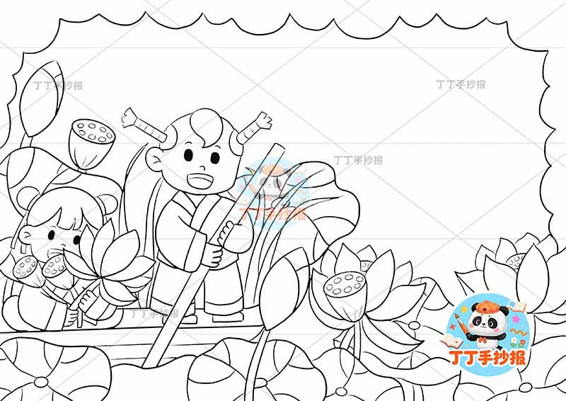 池上诗配画一年级古诗配画左侧两人2