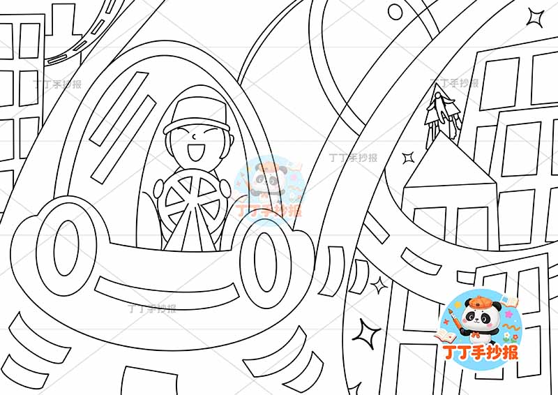 未来交通工具科幻画男孩开车