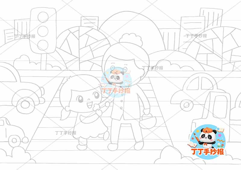 交通安全儿童画孝亲敬老文明礼仪女孩奶奶