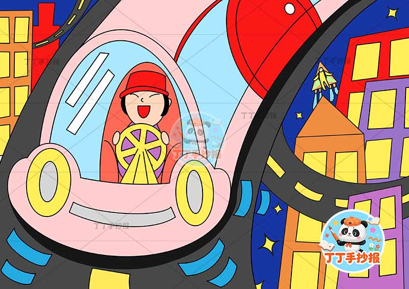 未来交通工具科幻画男孩开车