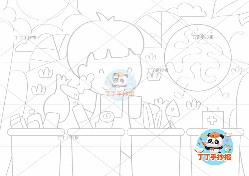 垃圾分类儿童画保护地球环保低碳保护环境男孩扔垃圾