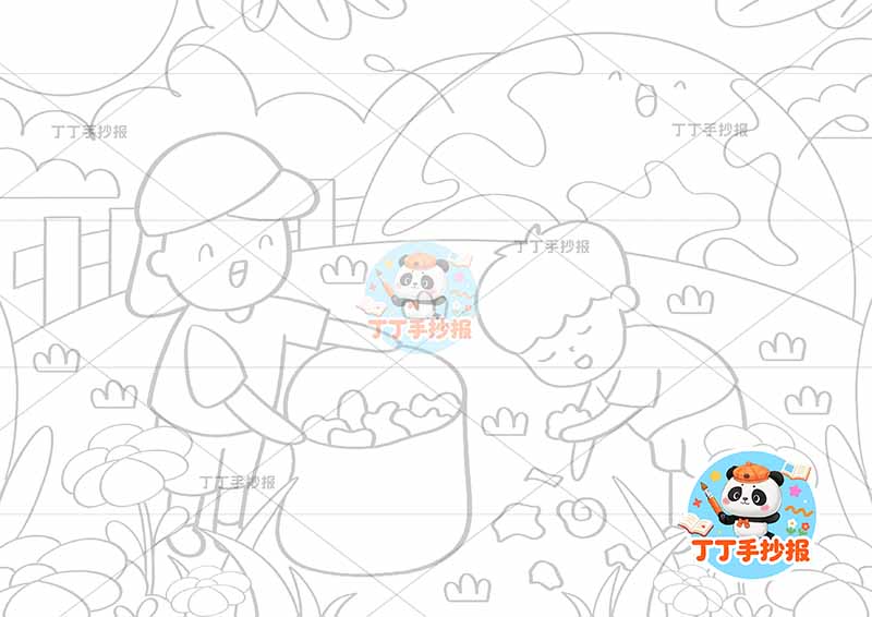 保护环境儿童画环保低碳保护地球男女捡垃圾