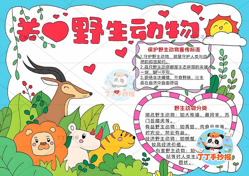 关爱野生动物手抄报濒危稀有动物多动物1