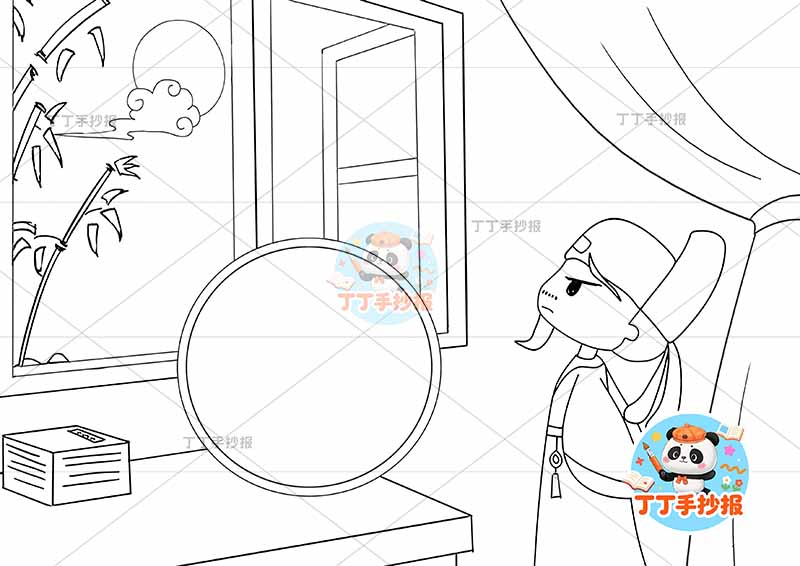 静夜思诗配画一年级古诗配画李白右侧诗人2