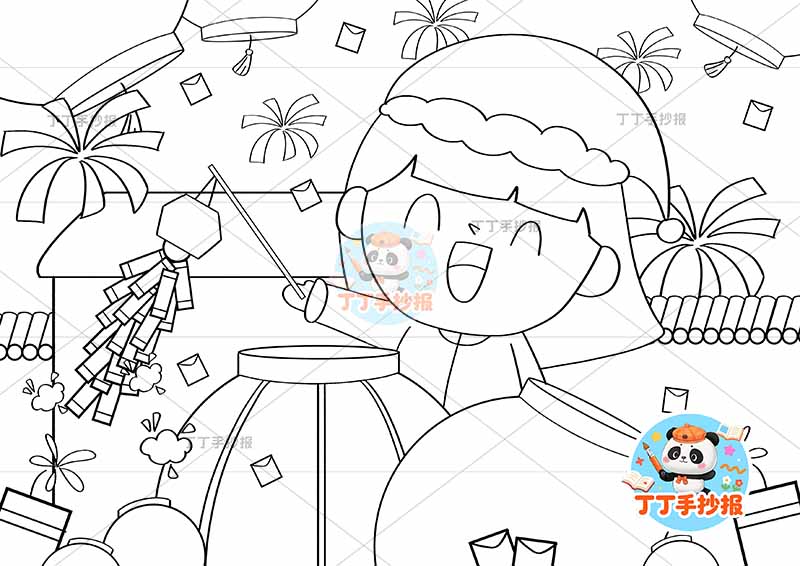 春节元旦儿童画新年中间小女孩2