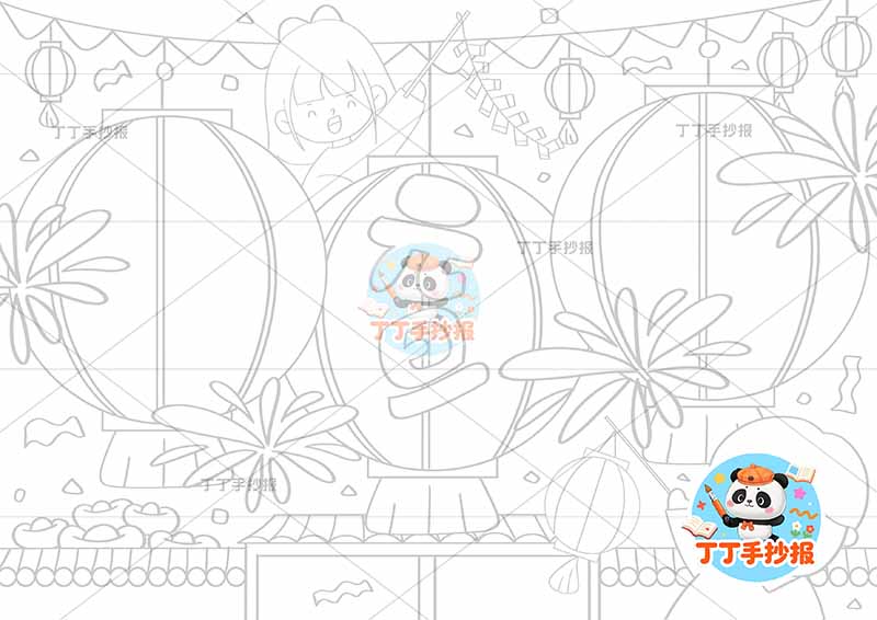 元旦儿童画新年男女背景灯笼多