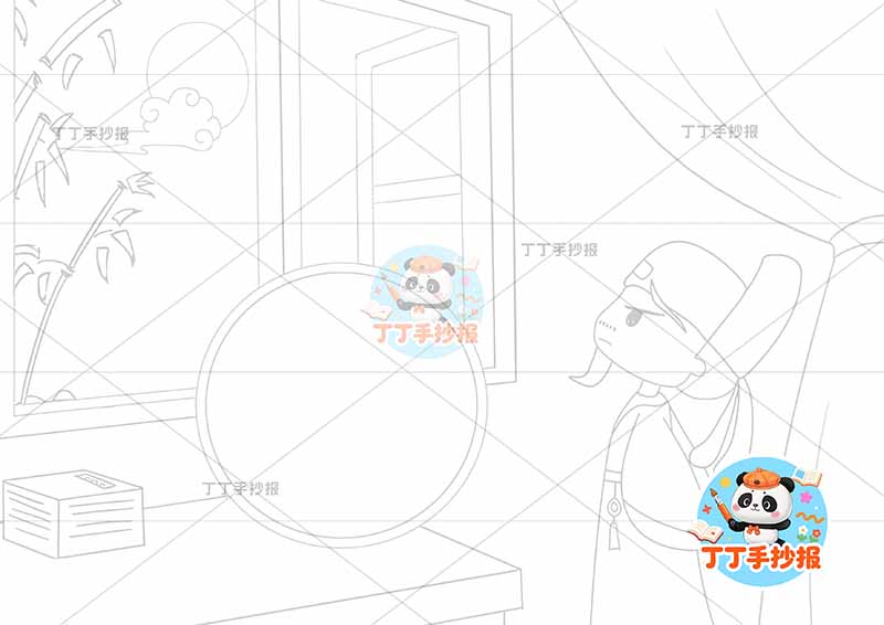 静夜思诗配画一年级古诗配画李白右侧诗人2