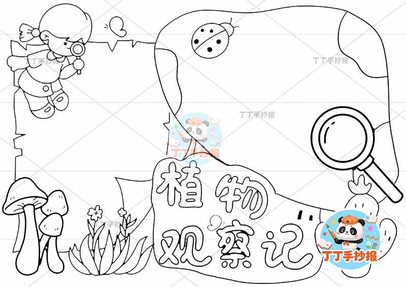 植物观察记手抄报科学植物生长左上小女孩