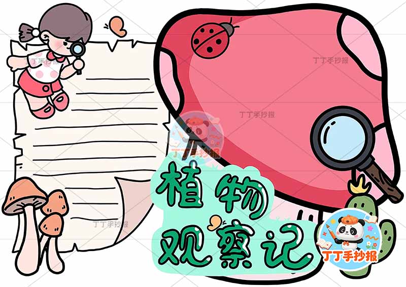 植物观察记手抄报科学植物生长左上小女孩
