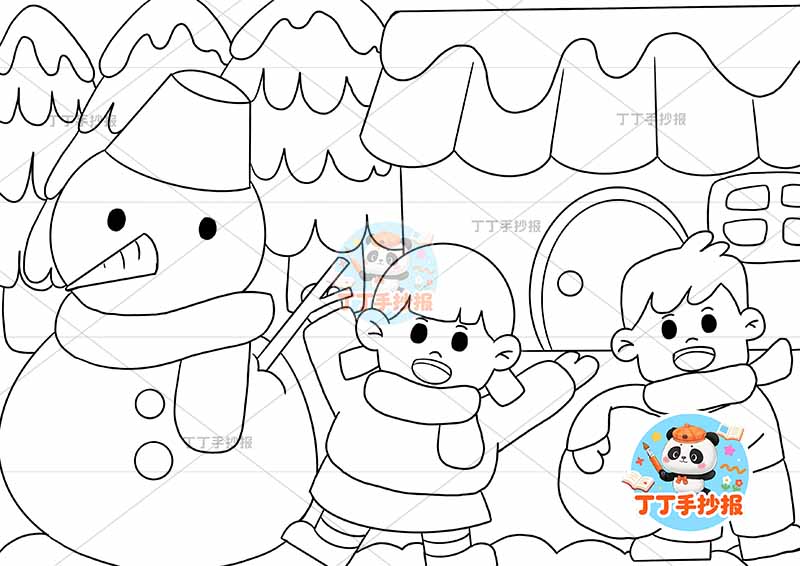 冬天儿童画冬季男女玩雪球