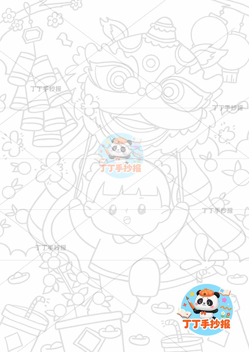 元旦春节儿童画竖版新年女孩戏龙