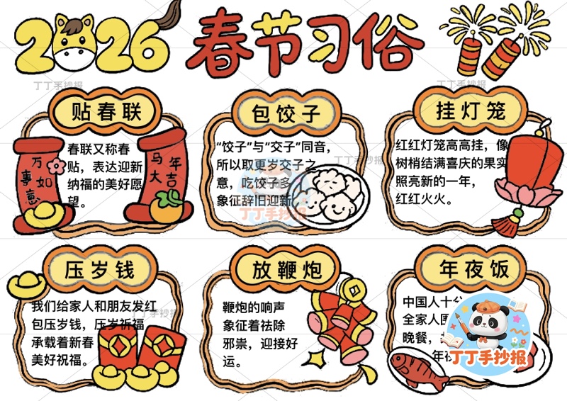 2026春节习俗手抄报六边框简单字