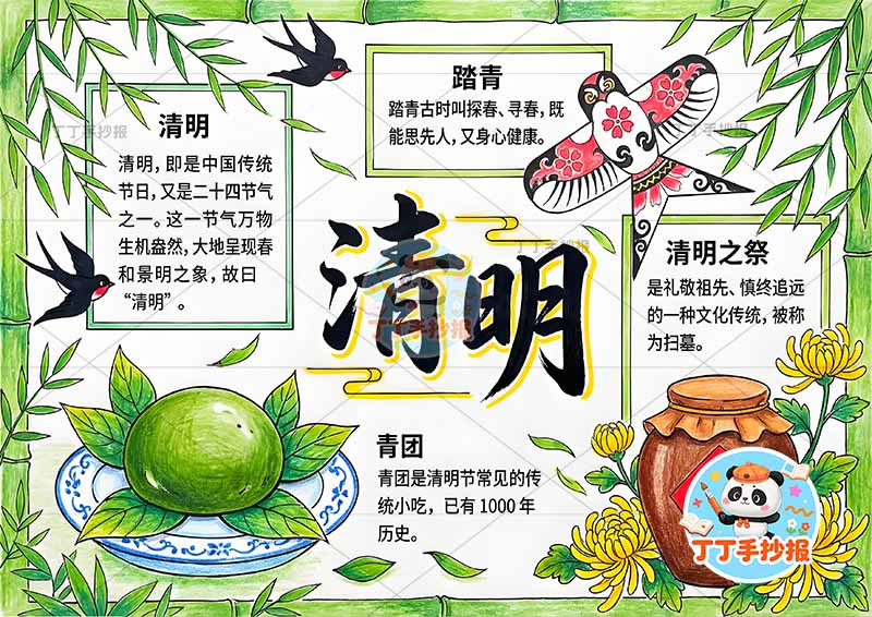 清明习俗手抄报风筝多场景清明节习俗