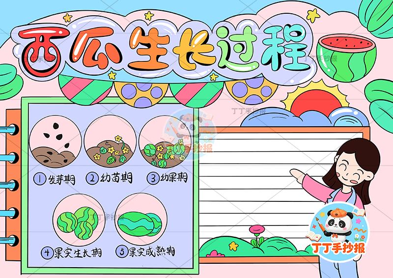 西瓜生长过程手抄报右侧女孩植物生长记录植物记录卡