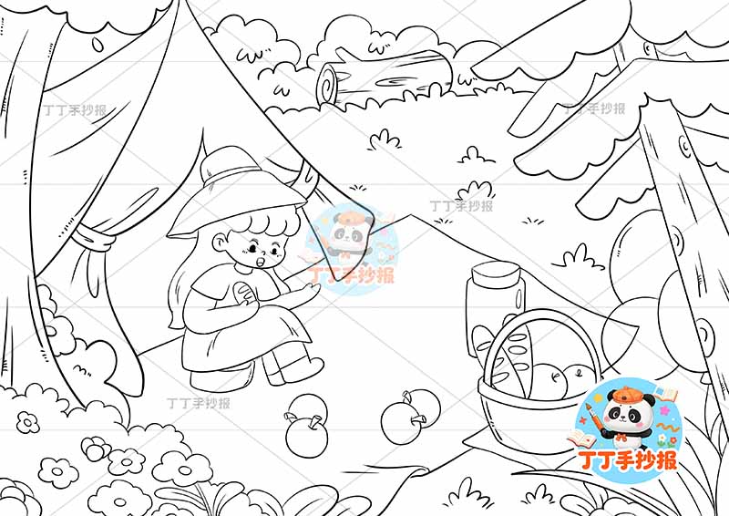 春游儿童画男孩风车踏青春天踏春