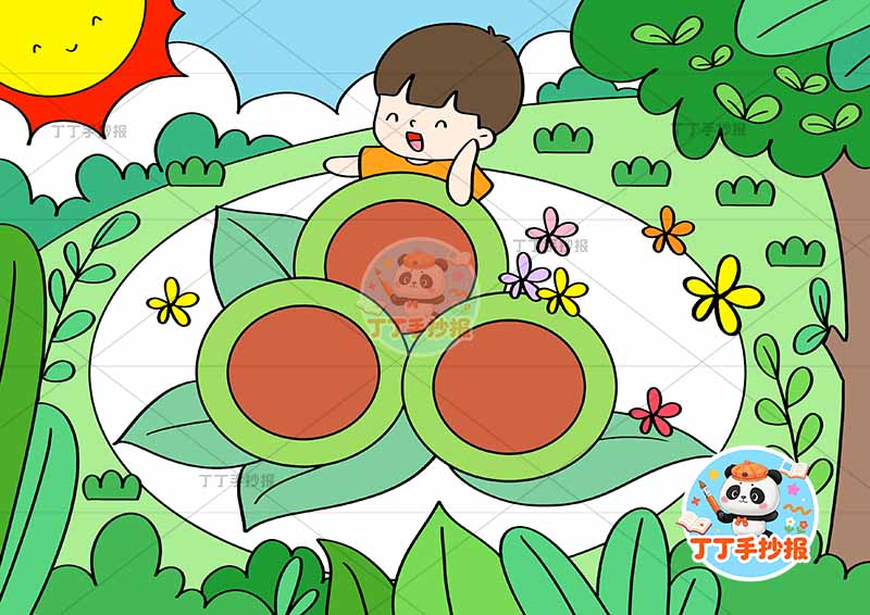 清明儿童画男青团大清明节儿童画