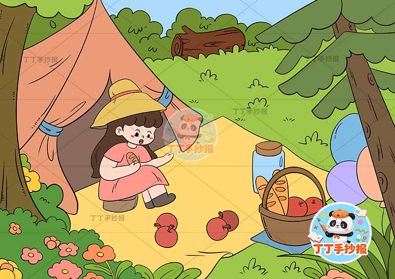 春游儿童画男孩风车踏青春天踏春
