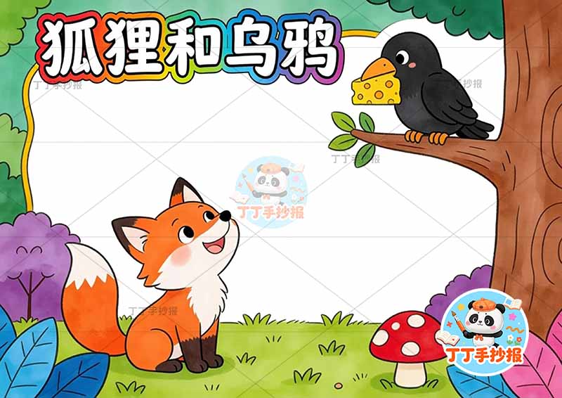 狐狸和乌鸦手抄报左下狐狸克雷洛夫寓言三年级下册