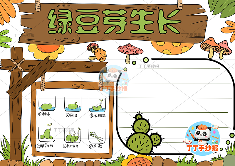 绿豆芽生长记录手抄报木头边框植物生长记录植物记录卡