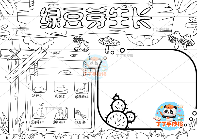 绿豆芽生长记录手抄报木头边框植物生长记录植物记录卡