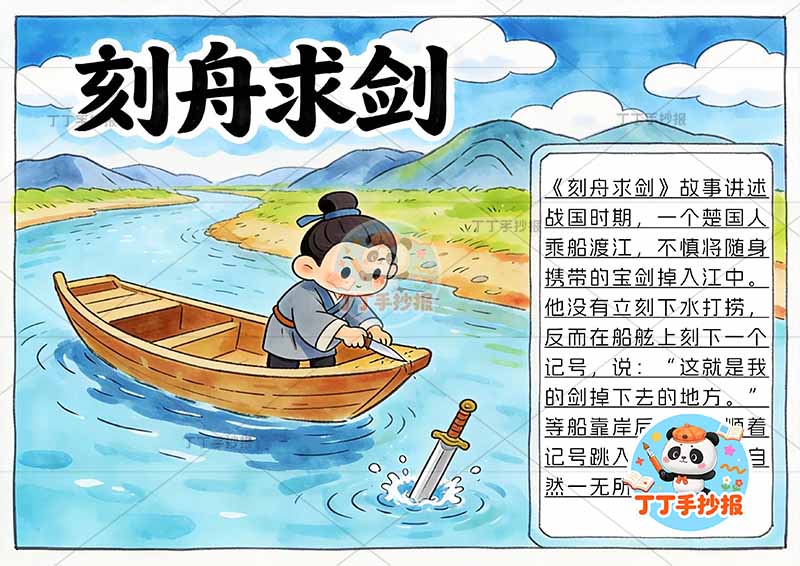 刻舟求剑手抄报左侧人中国古代寓言故事成语故事