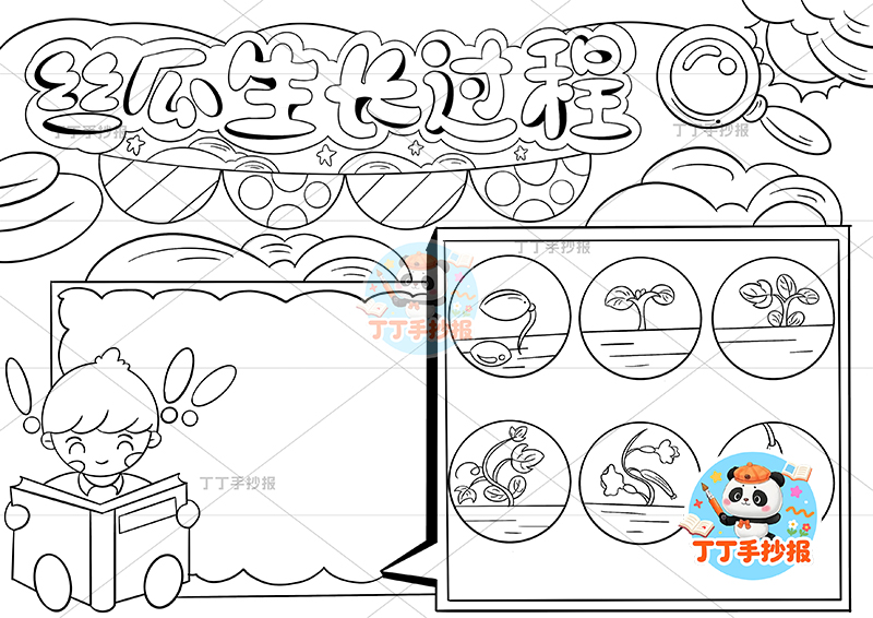 丝瓜生长过程手抄报男孩左看书植物生长记录植物记录卡