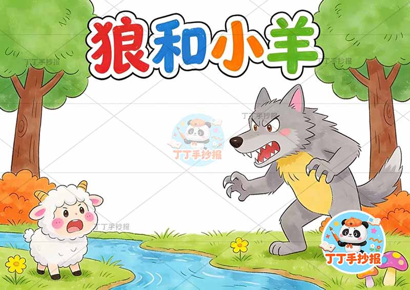 狼和小羊手抄报右侧狼大伊索寓言三年级下册