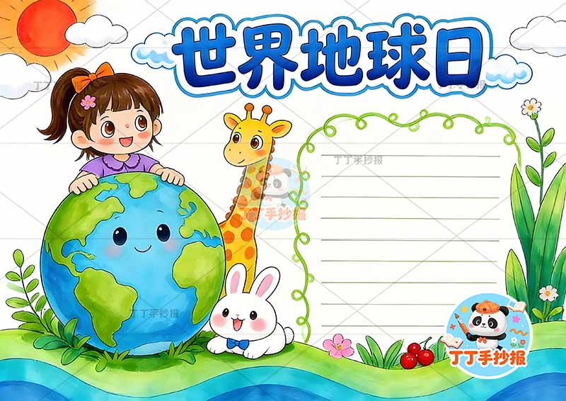 世界地球日手抄报女孩地球小鹿