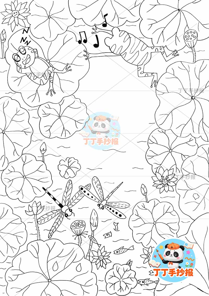 夏天儿童画竖版多动物丰富