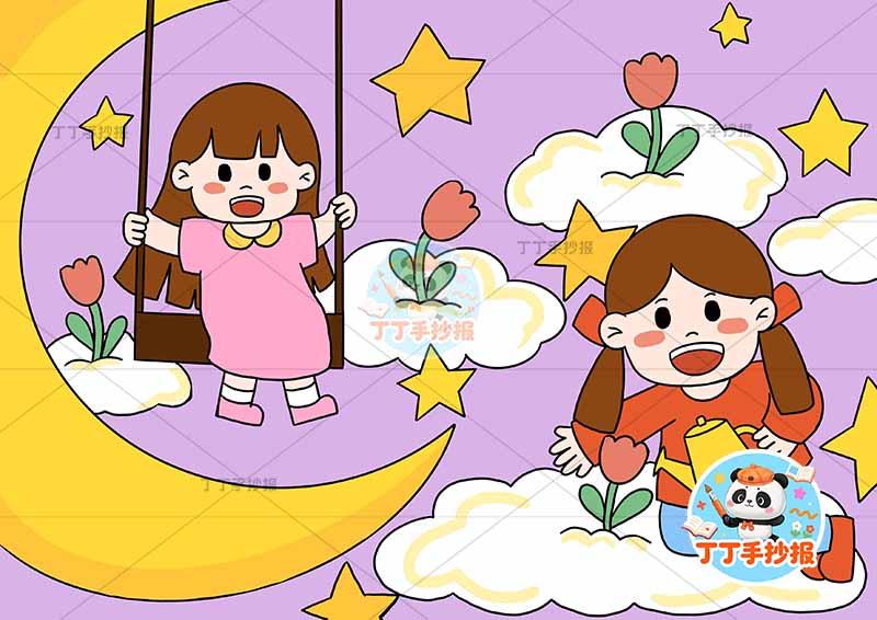 我的梦想儿童画理想两女孩