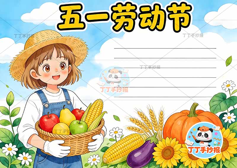 五一劳动节手抄报左侧女孩农家