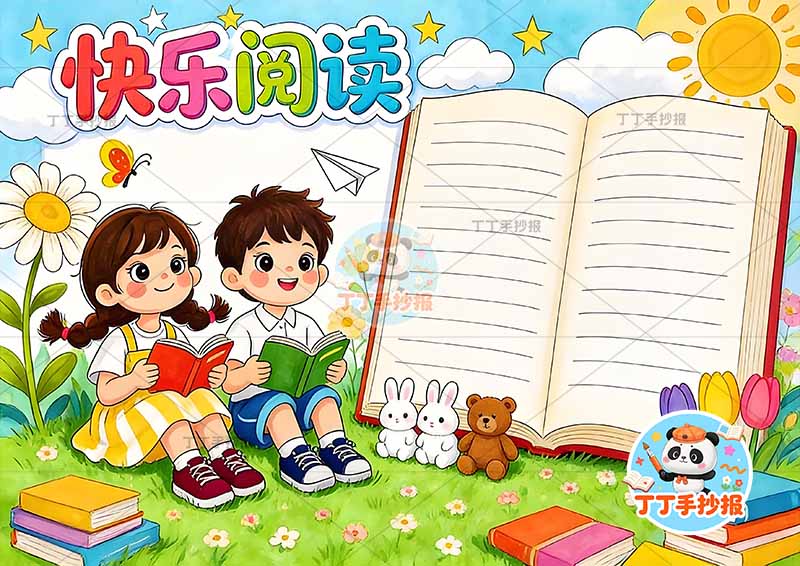 快乐阅读手抄报读书左侧男女可爱