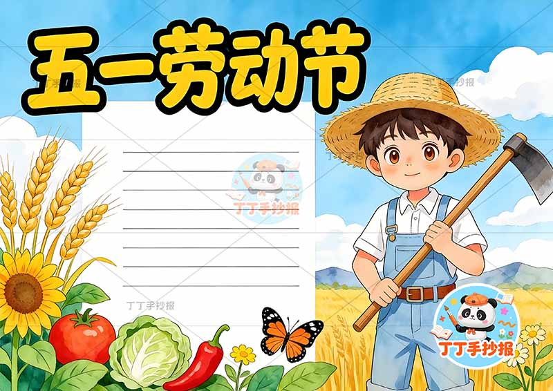五一劳动节手抄报右侧男孩农家