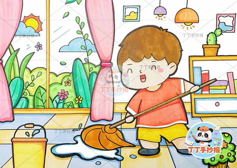 劳动节儿童画家务劳动