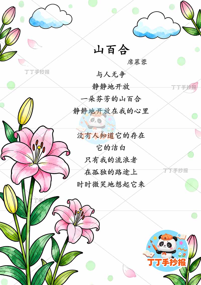 现代诗山百合竖版手抄报百合花