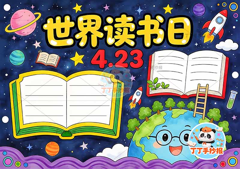 世界读书日手抄报读书右下地球可爱