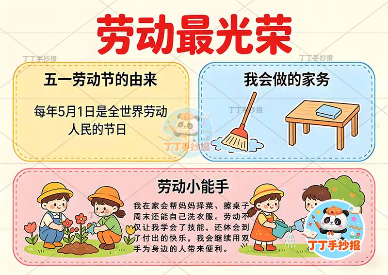 劳动最光荣手抄报三边框互动多人劳动节