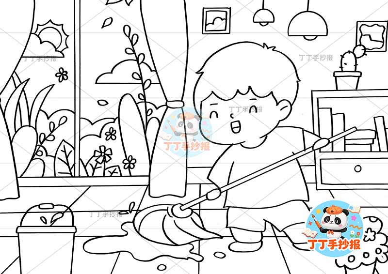 劳动节儿童画家务劳动