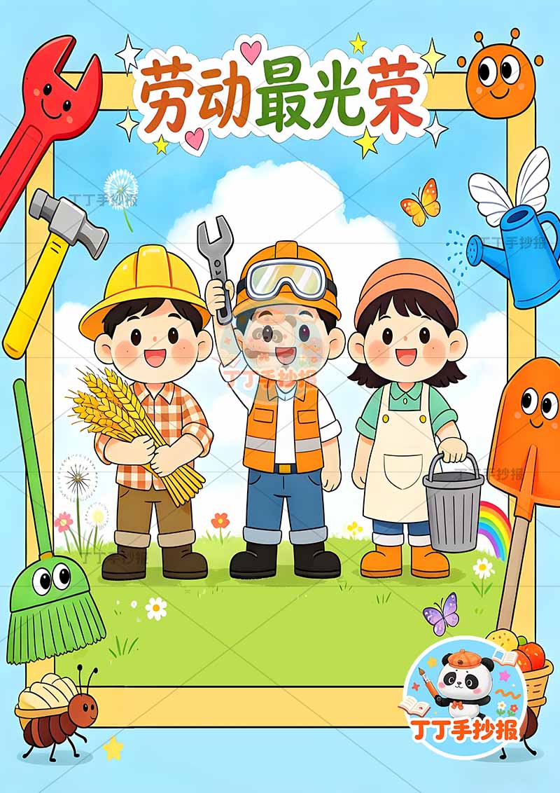 劳动节儿童画竖版劳动最光荣蚂蚁