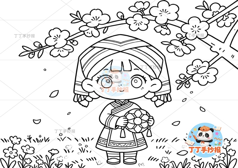 三月三儿童画中间女孩壮族民族