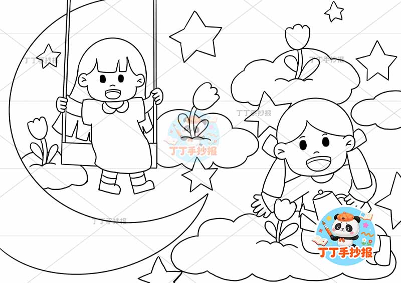 我的梦想儿童画理想两女孩