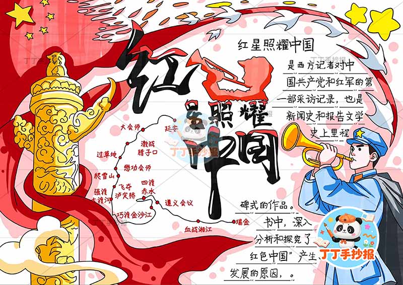红星照耀中国手抄报红色基因长征右侧军人