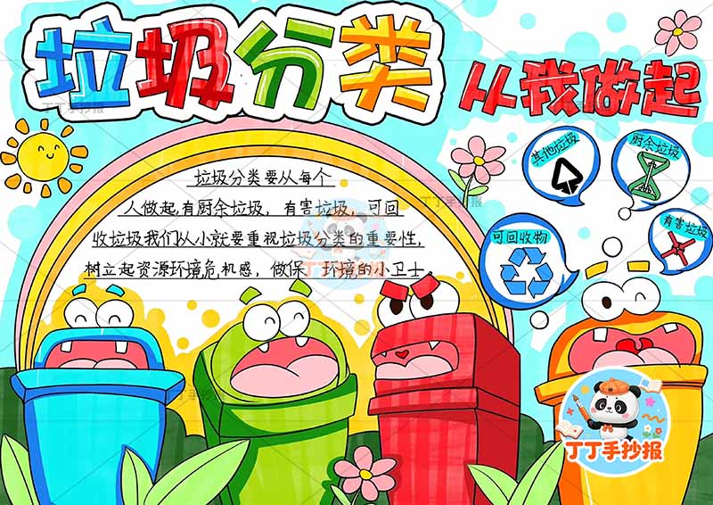 垃圾分类从我做起手抄报环保可爱垃圾桶