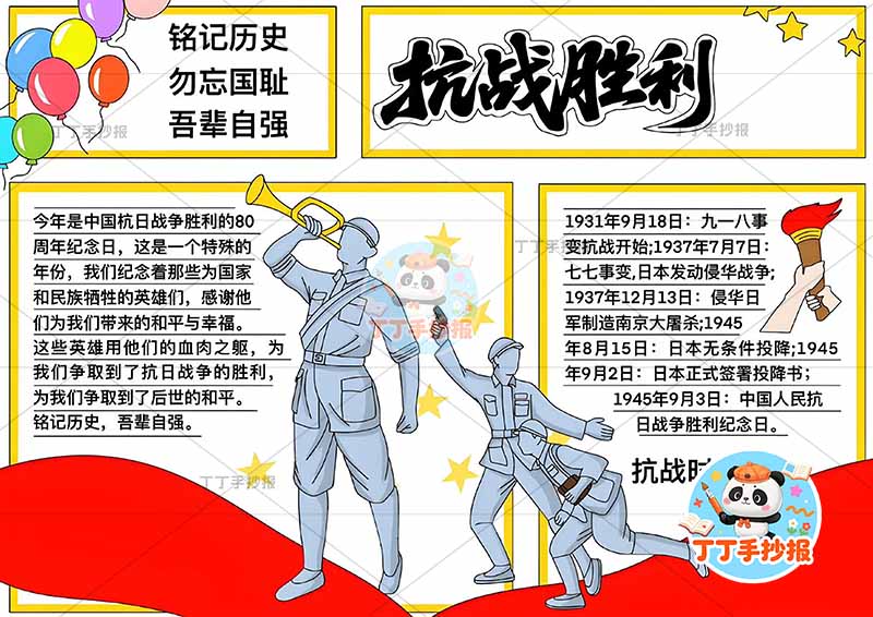抗战胜利手抄报抗日英雄多人