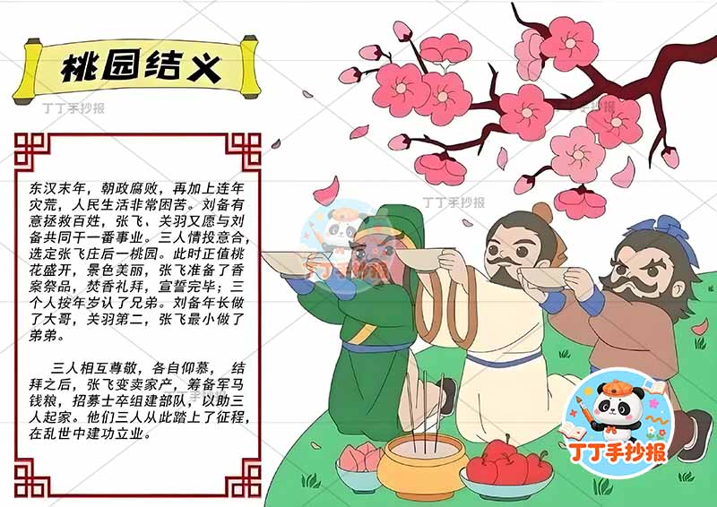 三国演义桃园结义手抄报右侧三人四大名著