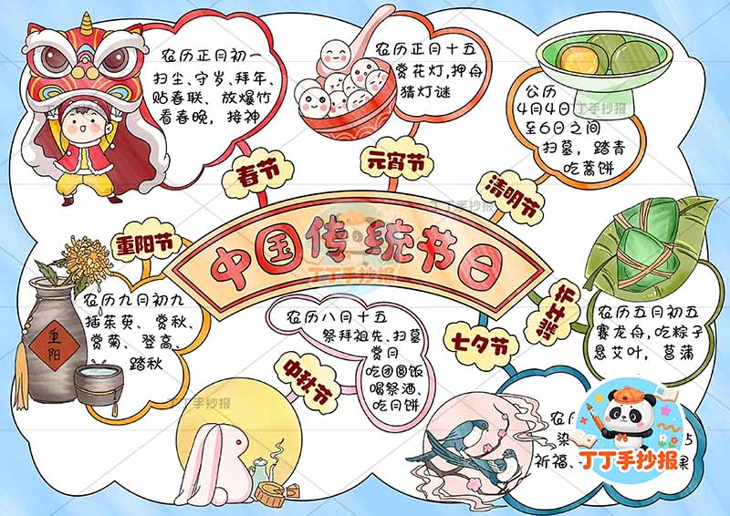 中国传统节日手抄报2多个可爱元素