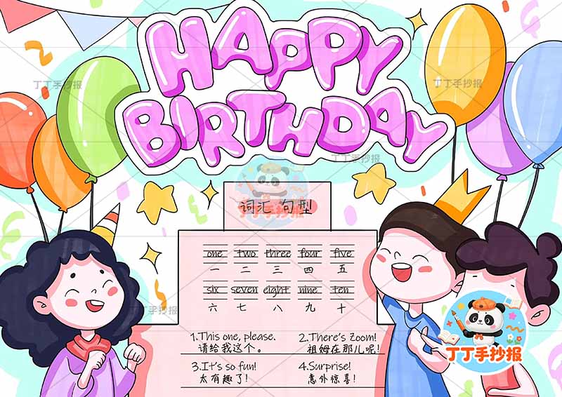 三年级上册第六单元英语手抄报生日场景英语happy birthday