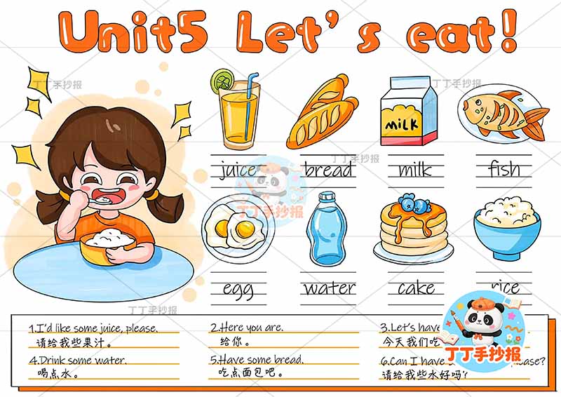 三年级上册四五单元人教版手抄报饮食英语Let's eat